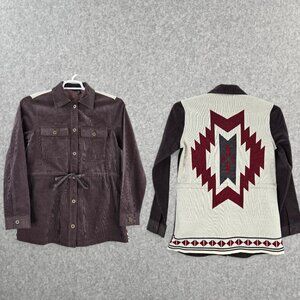 Cruel Shirt Womens Button Top Aztec Brown Corduroy Western Rodeo Cowgirl NWT